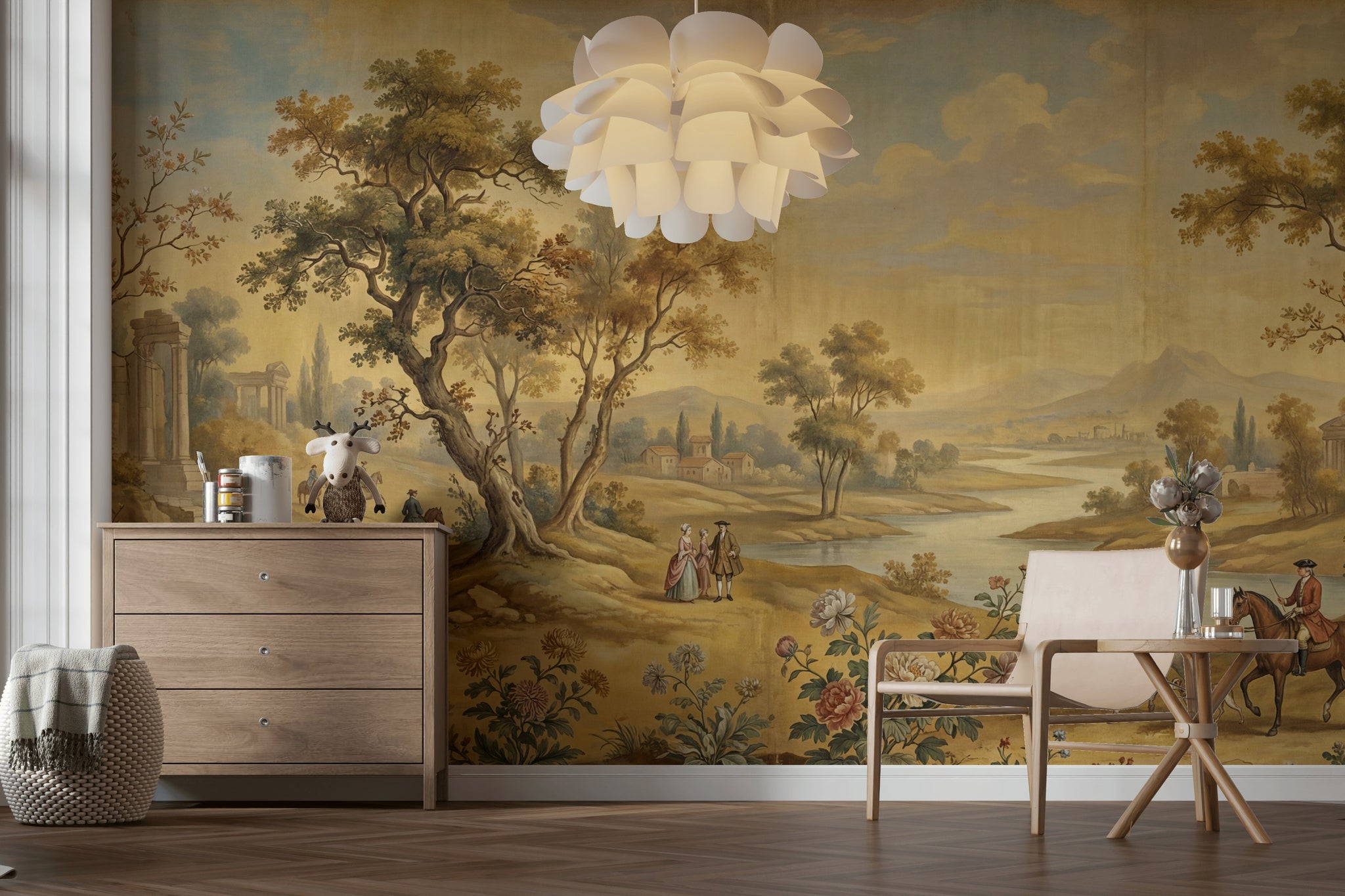 Pastoral Landscape Wallpaper Classic Serene Wall Decor