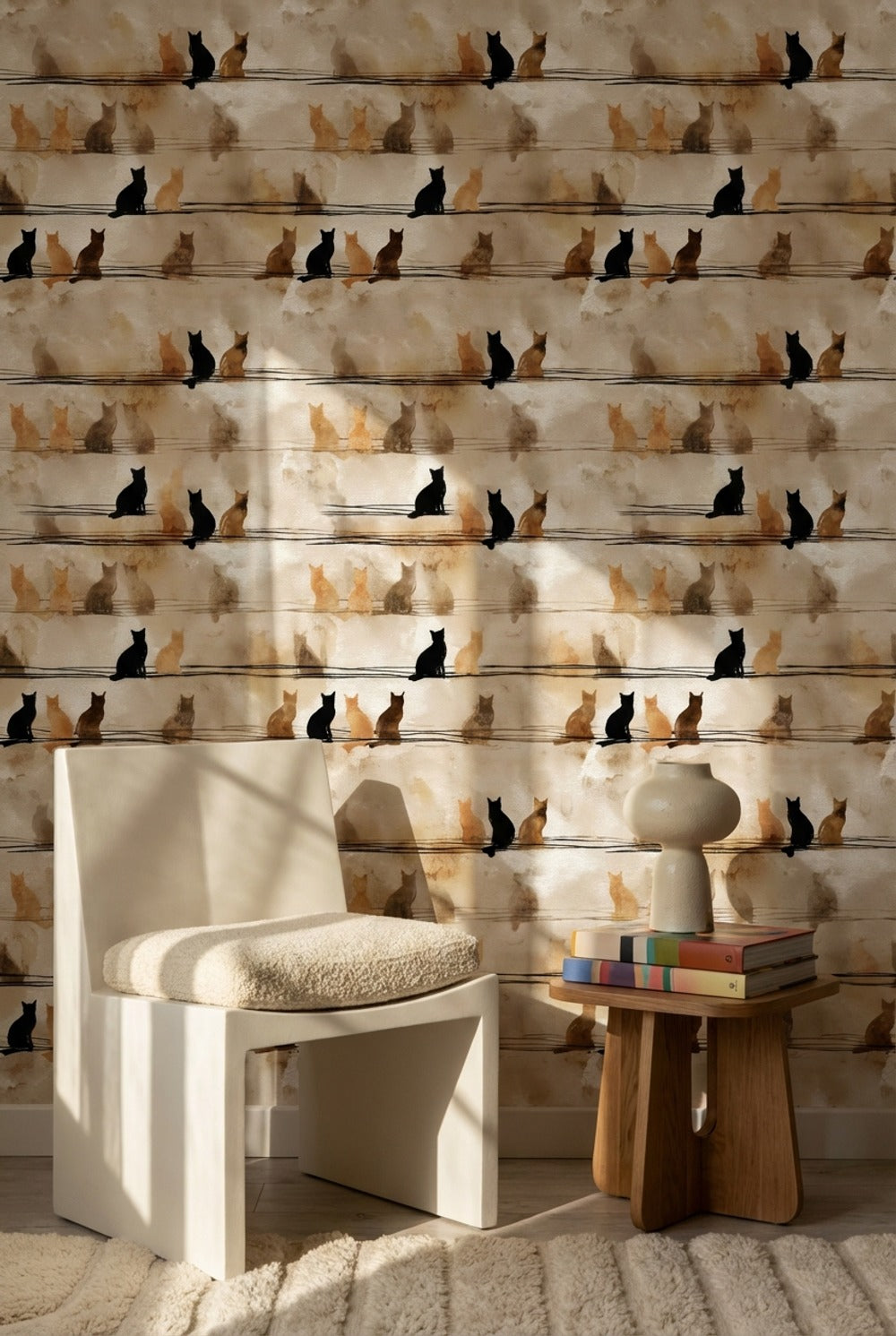 Cats Silhouettes Wallpaper Abstract Removable Artistic Wall Decor