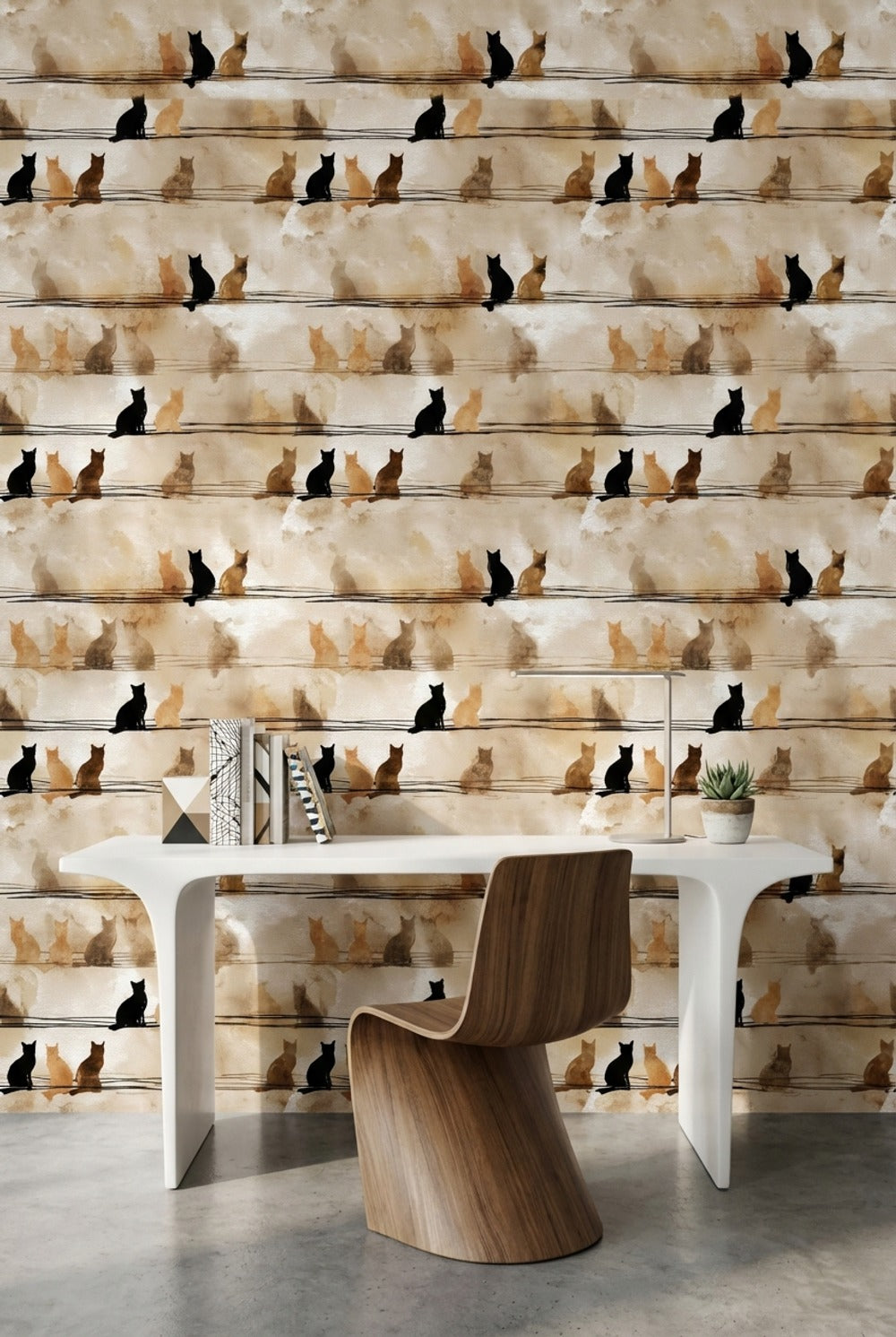 Cats Silhouettes Wallpaper Abstract Removable Artistic Wall Decor