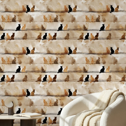 Cats Silhouettes Wallpaper Abstract Removable Artistic Wall Decor