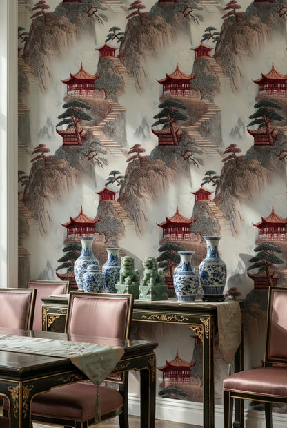 Asian Landscape Wallpaper Pagoda Serene Wall Mural
