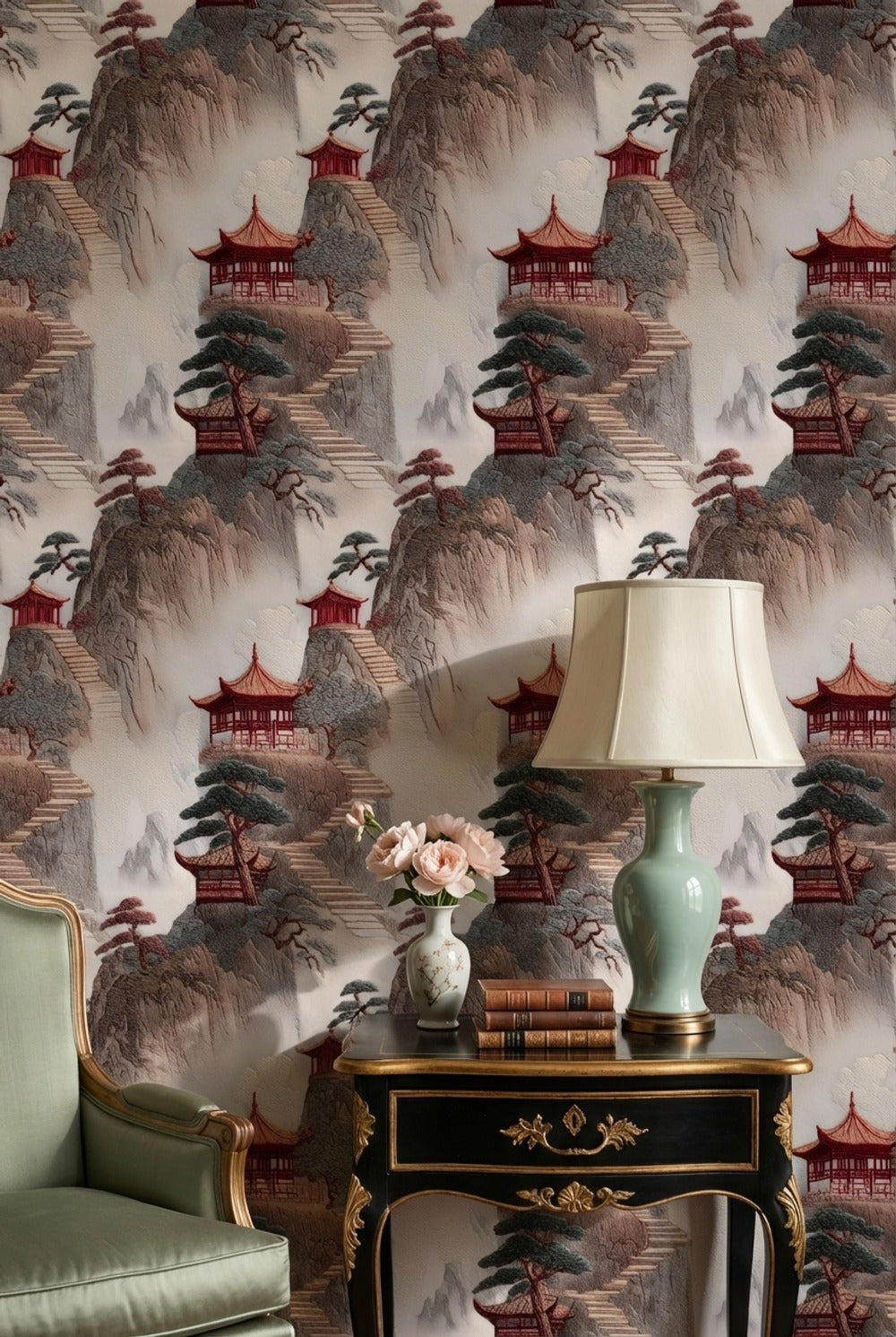Asian Landscape Wallpaper Pagoda Serene Wall Mural