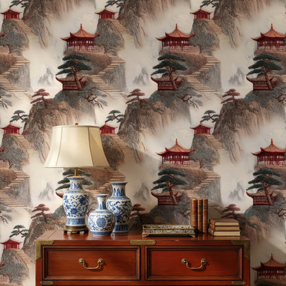 Asian Landscape Wallpaper Pagoda Serene Wall Mural