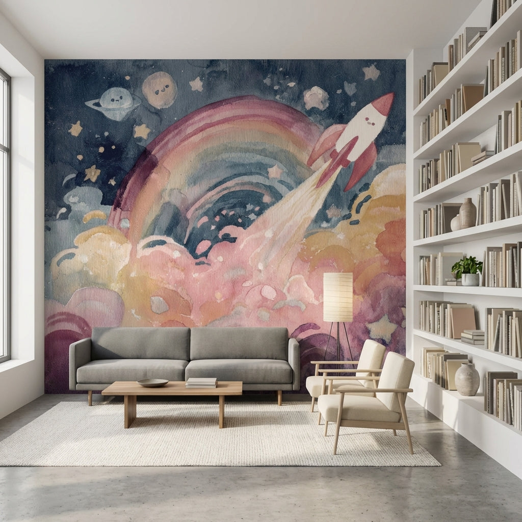 Space Wallpaper Rocket Planets Removable Wall Decor