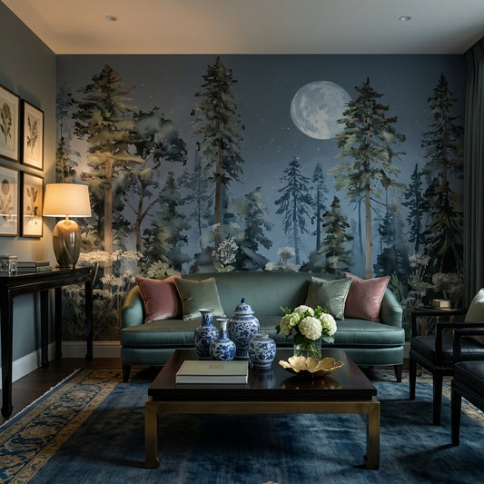 Shades Of Green Wallpaper Moonlit Night Sky Removable Wall Decor