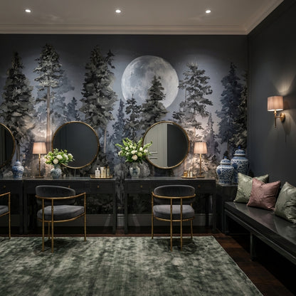 Forest Moon Wallpaper Trees Removable Wildflowers Wall Double Roll