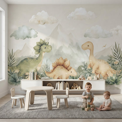 Dinosaurs Wallpaper Landscape Playful Wall Decor