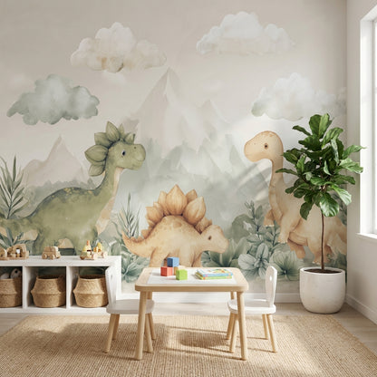 Dinosaurs Wallpaper Landscape Playful Wall Decor