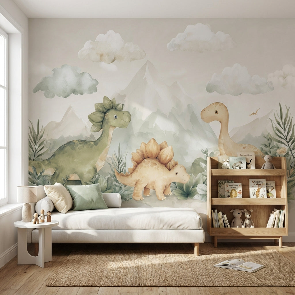 Dinosaurs Wallpaper Landscape Playful Wall Decor