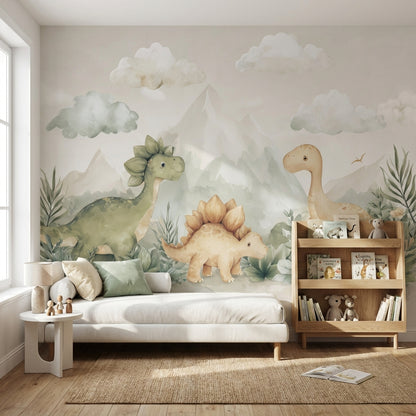 Dinosaurs Wallpaper Landscape Playful Wall Decor