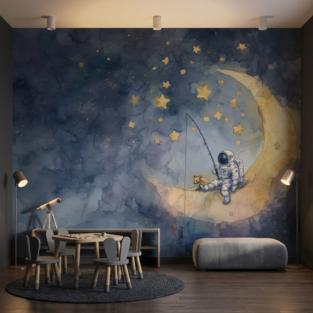Astronaut Wallpaper Moon Stars Removable Wall Decor