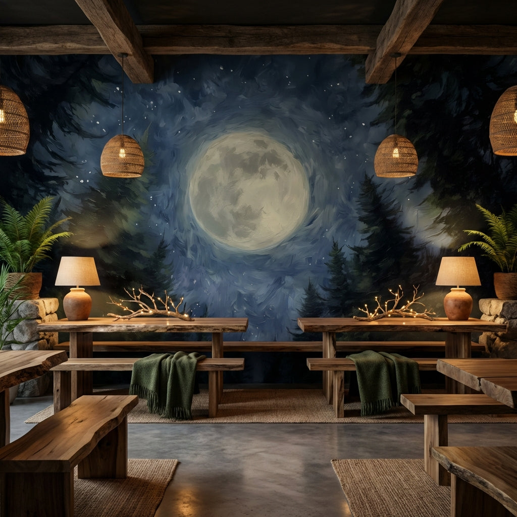 Mystical Moon Wallpaper Forest Removable Night Wall Double Roll