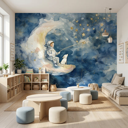 Astronaut Wallpaper Moon Removable Stars Wall Mural