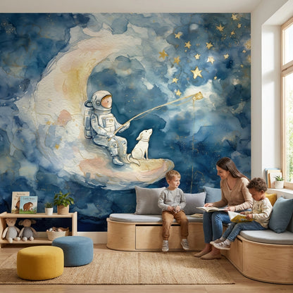 Astronaut Wallpaper Moon Removable Stars Wall Mural