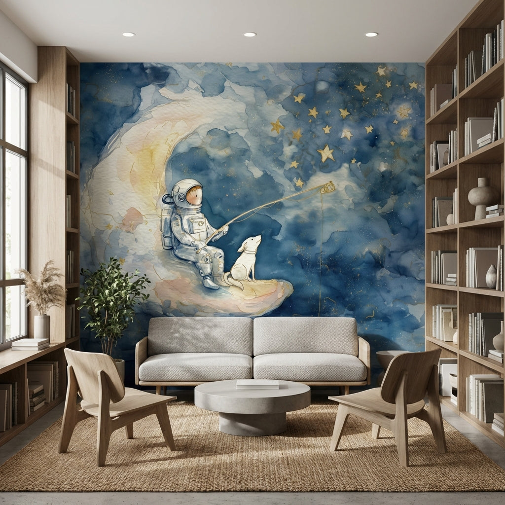 Astronaut Wallpaper Moon Removable Stars Wall Mural