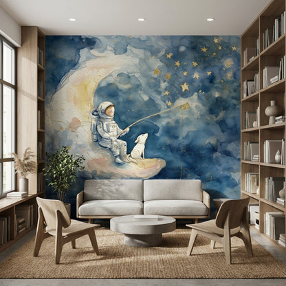 Astronaut Wallpaper Moon Removable Stars Wall Mural