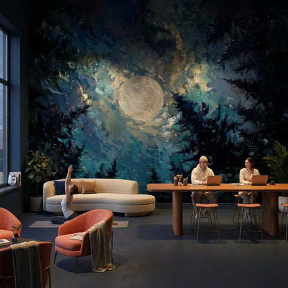 Moon Wallpaper Night Forest Removable Wall Decor