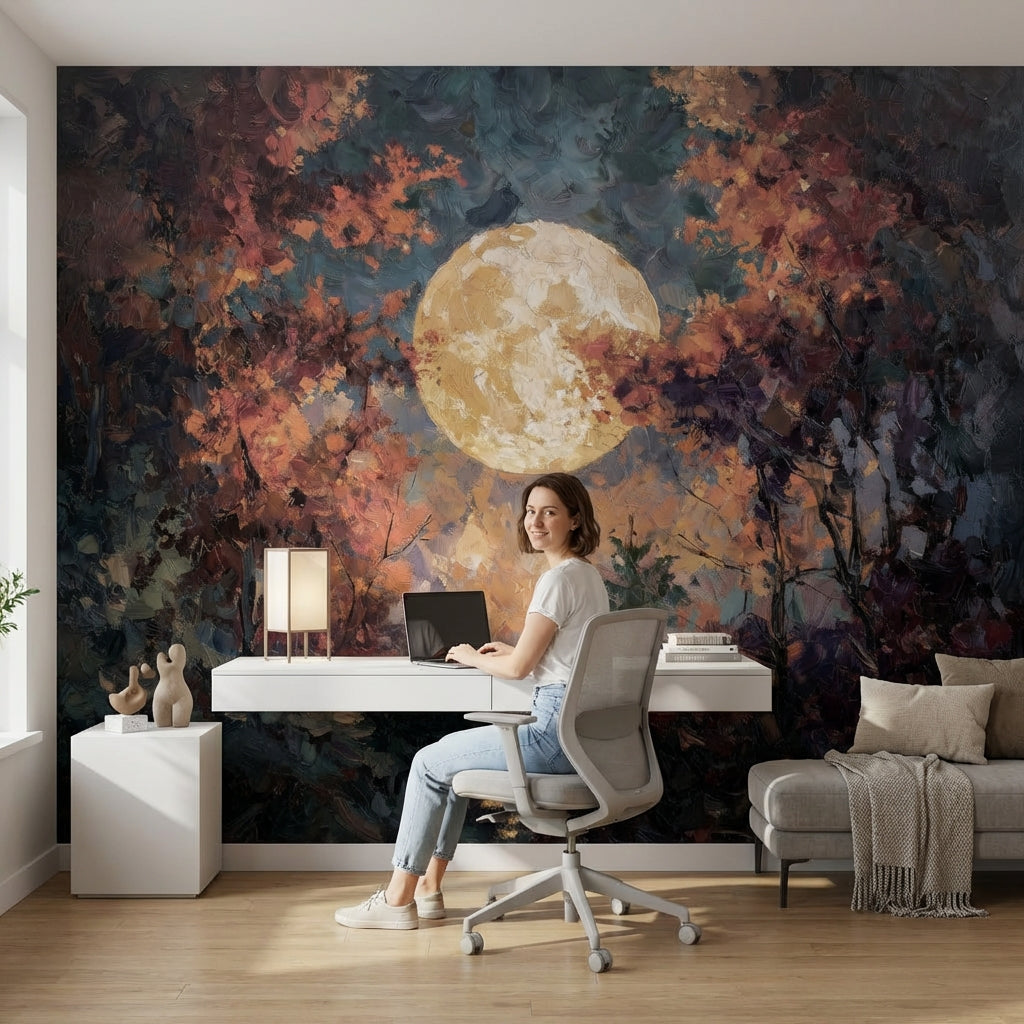 Moon Wallpaper Trees Abstract Removable Wall Decor