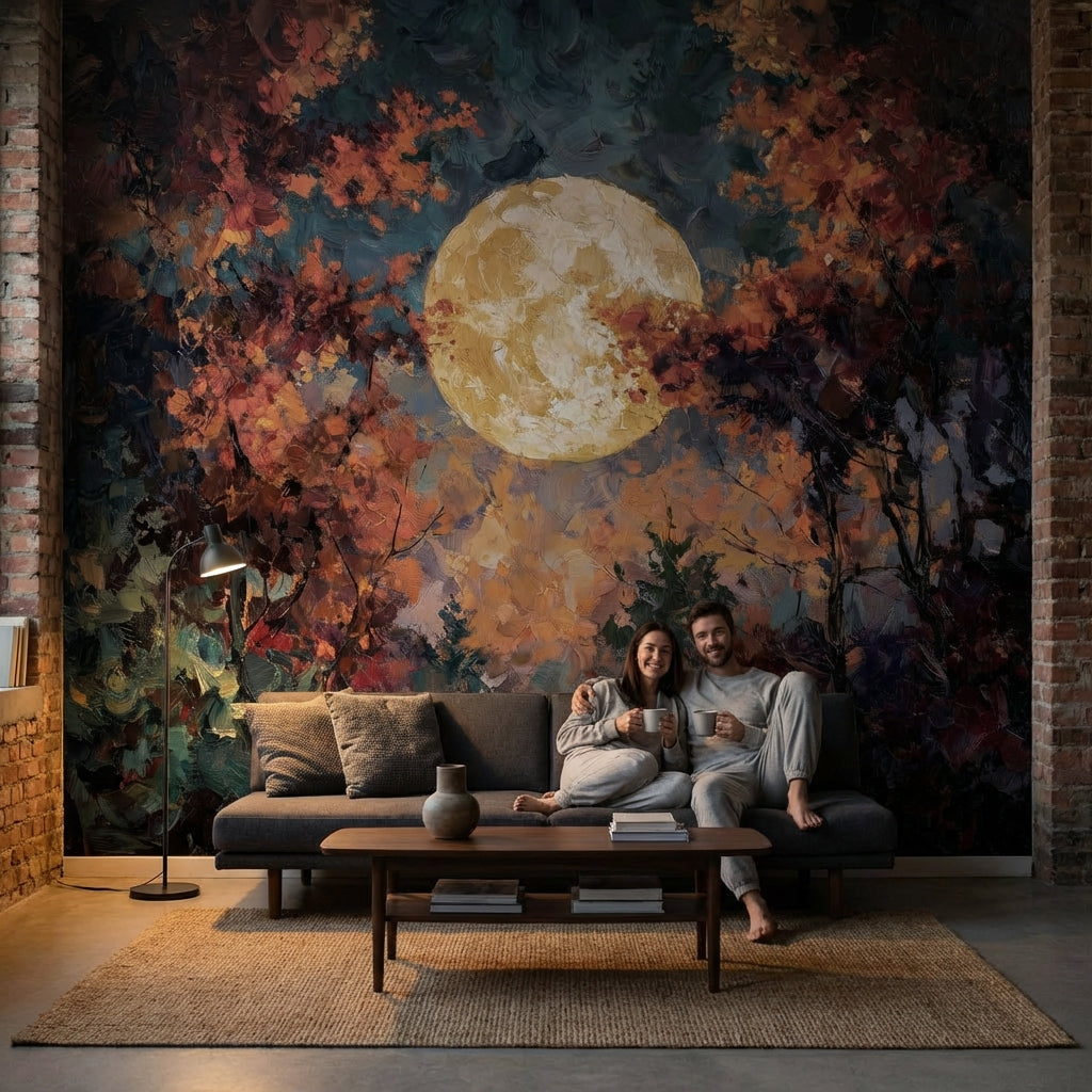Moon Wallpaper Trees Abstract Removable Wall Decor