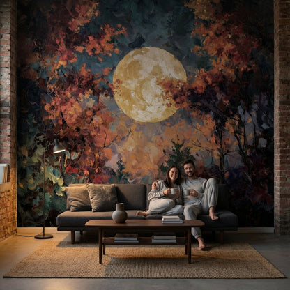 Moon Wallpaper Trees Abstract Removable Wall Decor