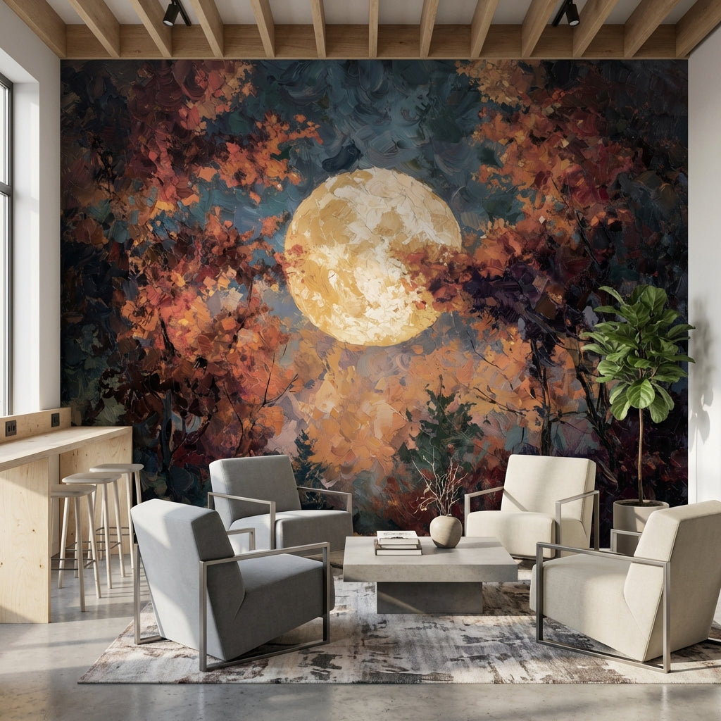 Moon Wallpaper Trees Abstract Removable Wall Decor