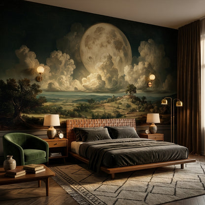 Moon Landscape Wallpaper Traditional Vintage Wall Double Roll