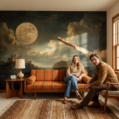 Moon Wallpaper Rocket Removable Castle Wall Mural