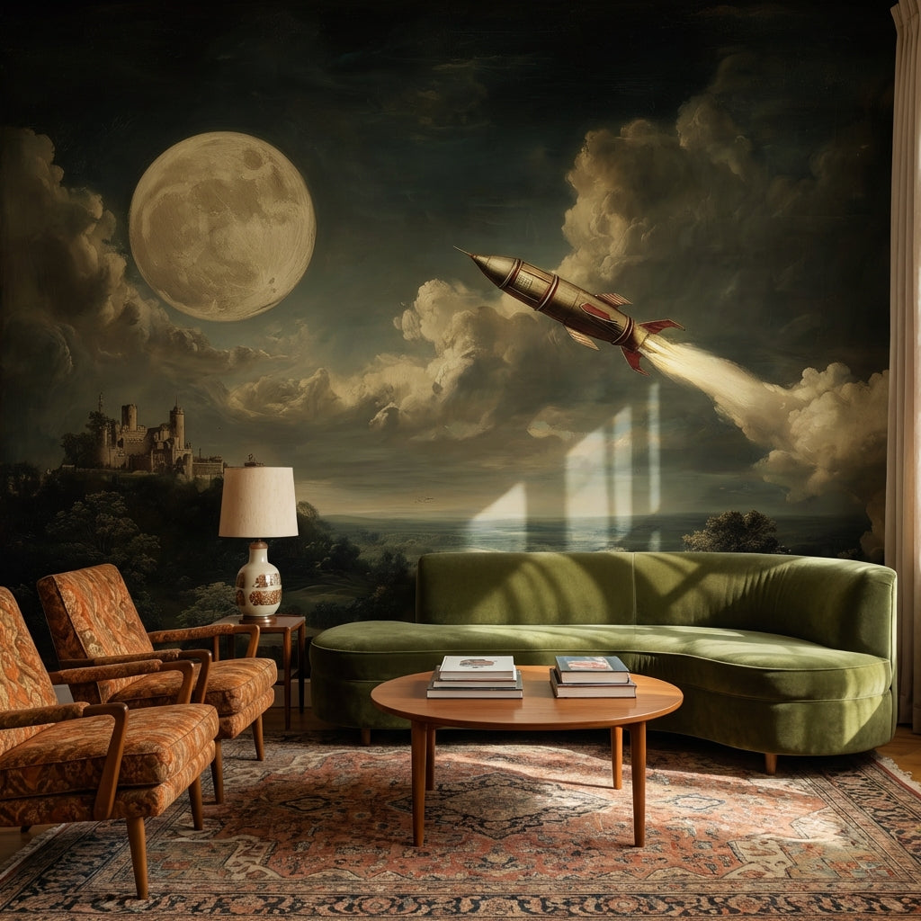 Moon Wallpaper Rocket Removable Castle Wall Mural