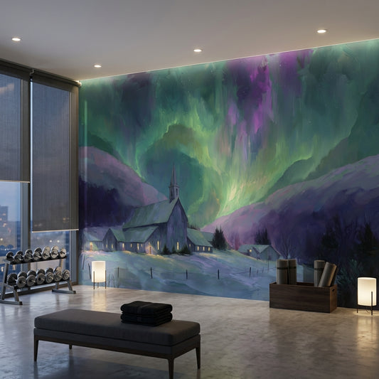 Aurora Borealis Wallpaper Northern Lights Mountain Wall Decor