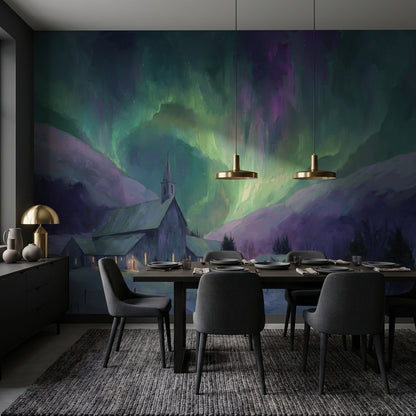Aurora Borealis Wallpaper Northern Lights Mountain Wall Decor