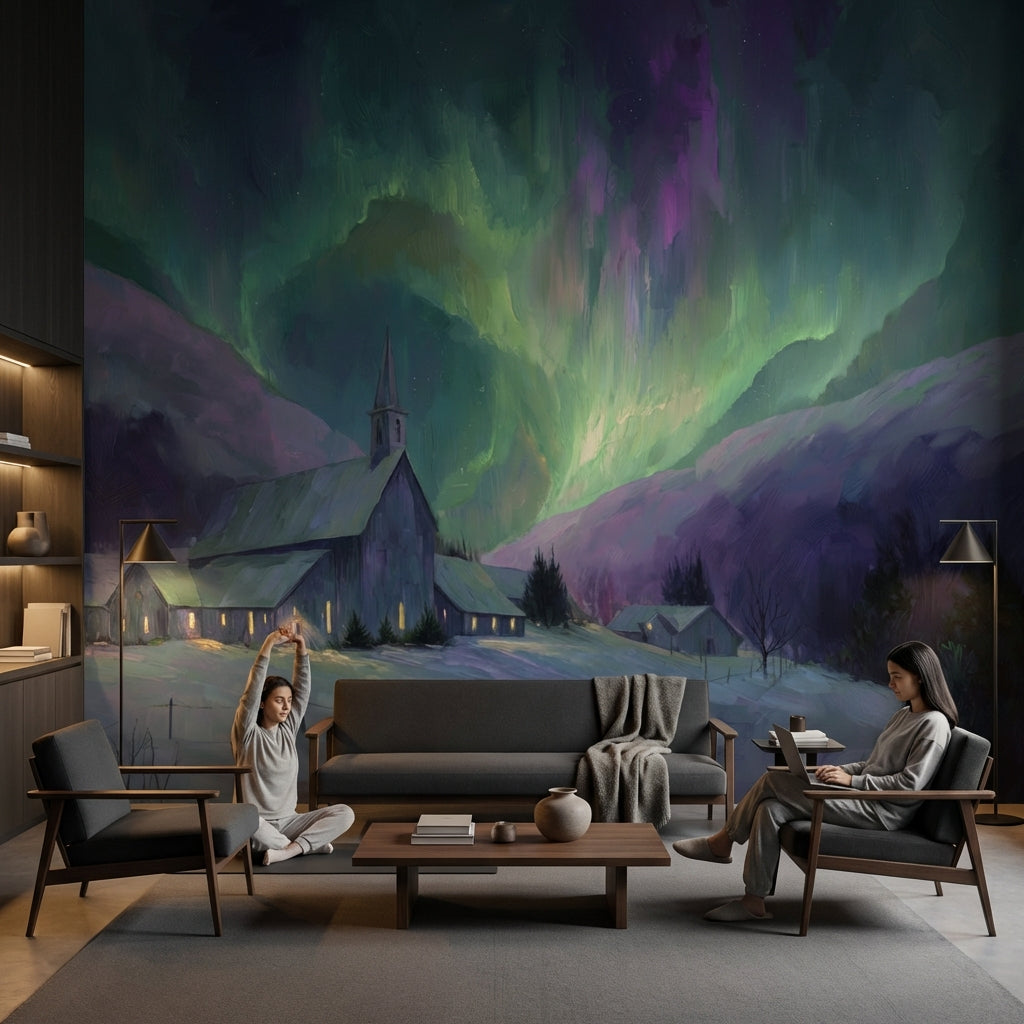 Aurora Borealis Wallpaper Northern Lights Mountain Wall Decor
