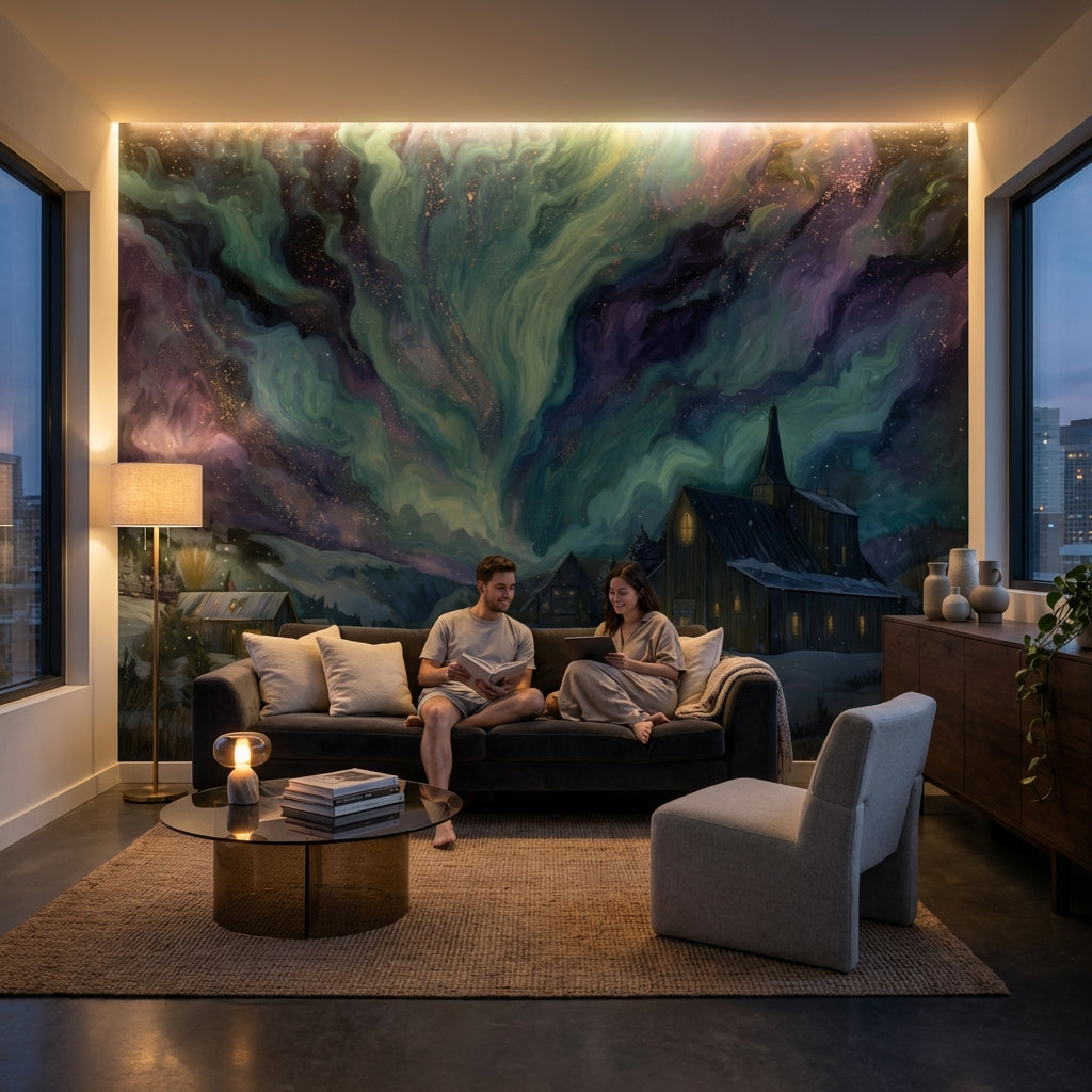 Aurora Landscape Wallpaper Abstract Removable Night Wall Double Roll