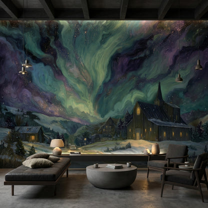 Aurora Landscape Wallpaper Abstract Removable Night Wall Double Roll