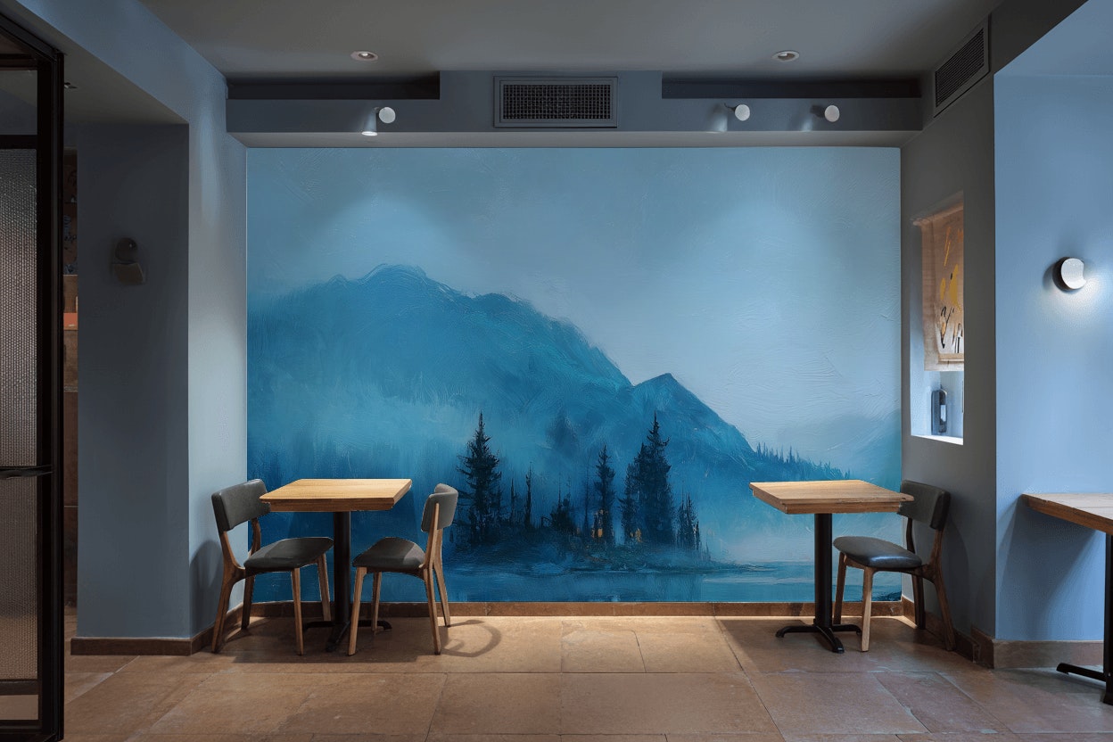 Misty Lake Wallpaper Pine Trees Serene Wall Decor