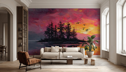 Sunset Wallpaper Island Birds Removable Wall Decor