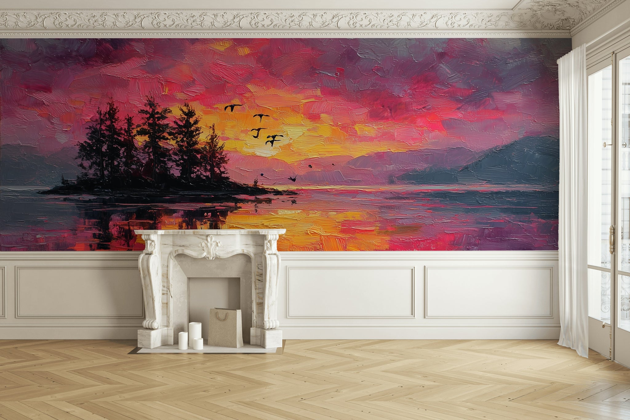 Sunset Wallpaper Island Birds Removable Wall Decor