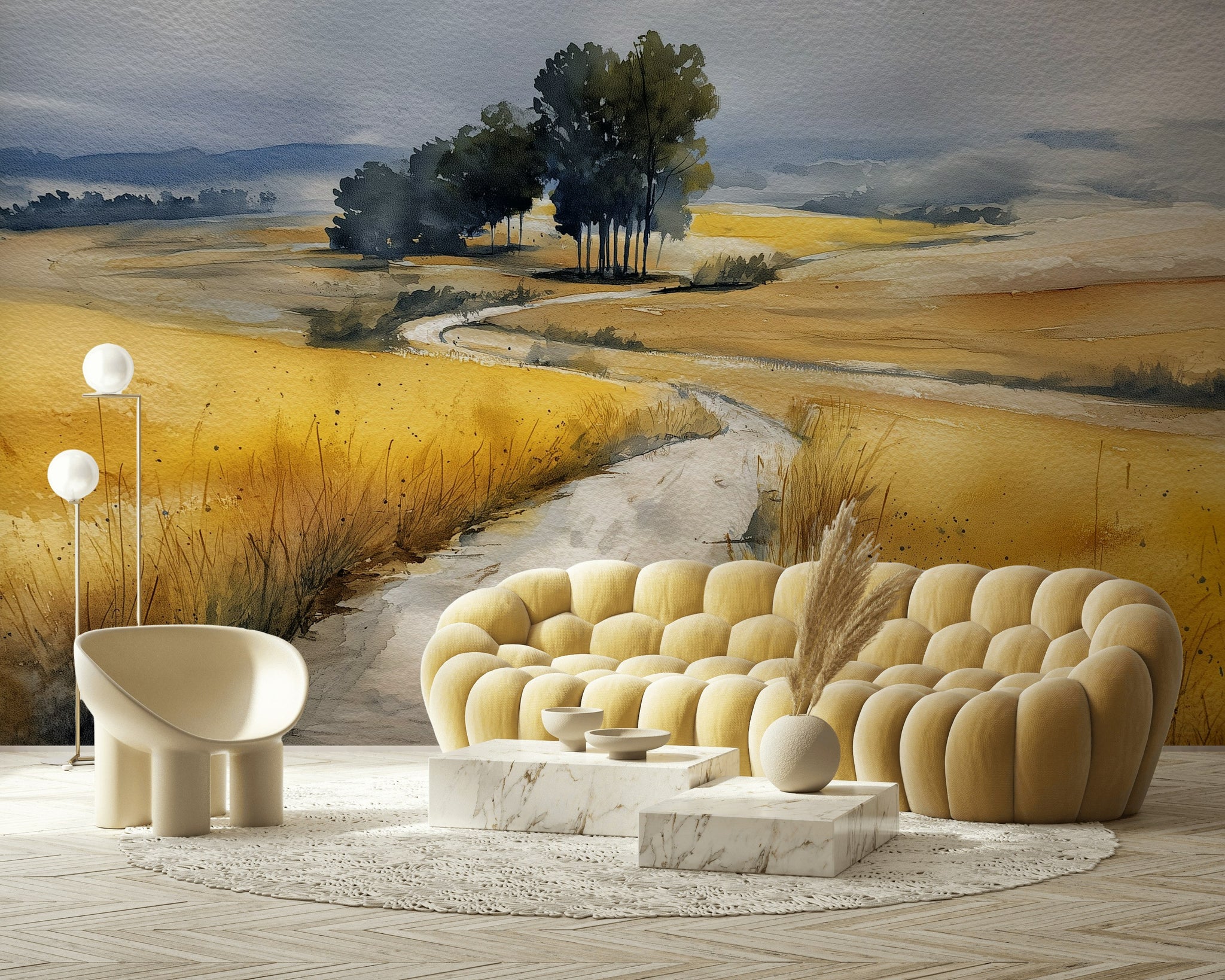 Cloudy Sky Wallpaper Trees Removable Scenic Wall Double Roll