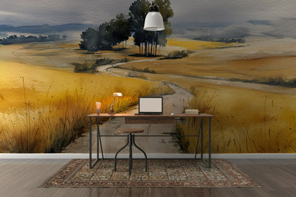 Cloudy Sky Wallpaper Trees Removable Scenic Wall Double Roll