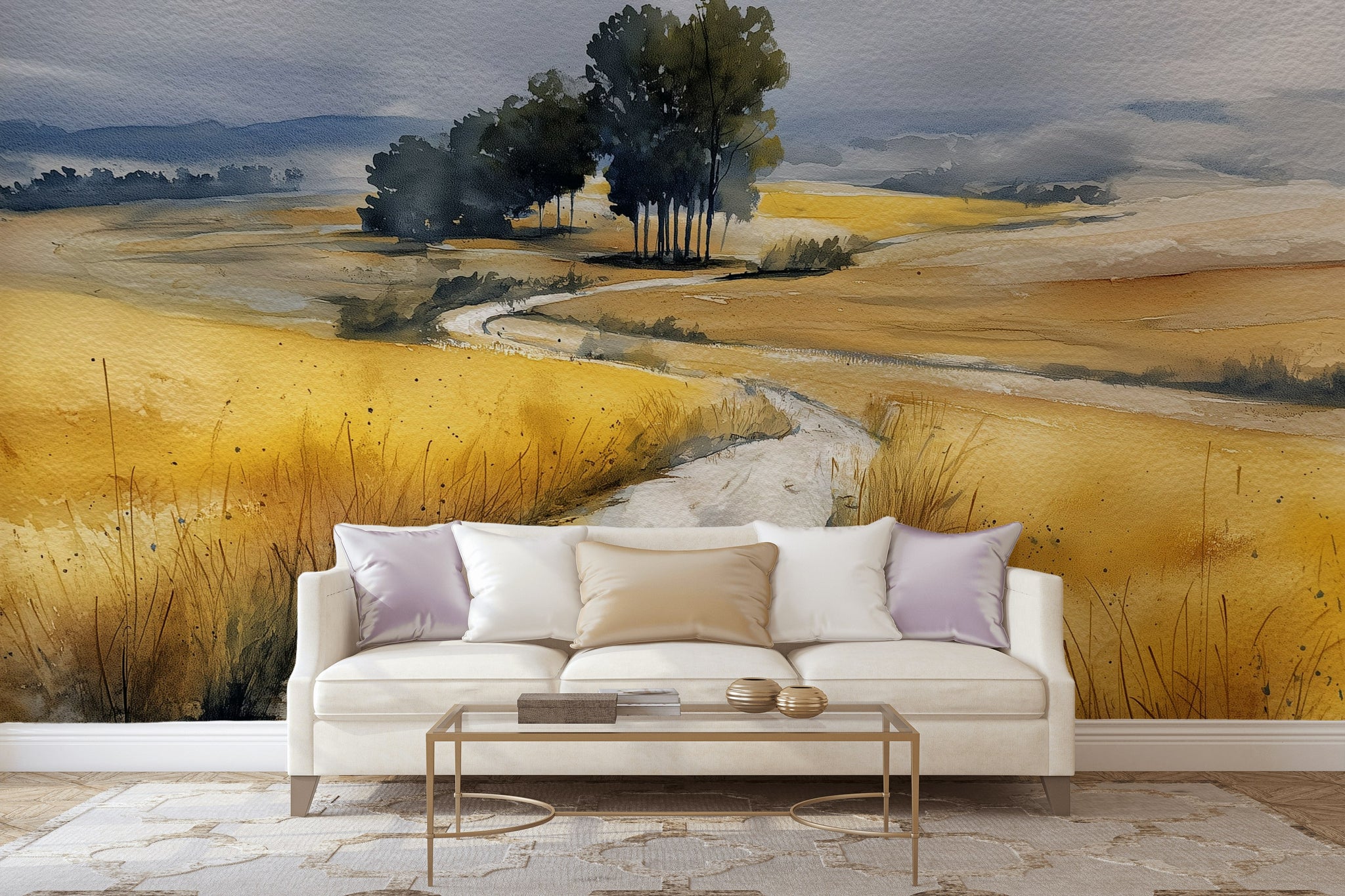 Cloudy Sky Wallpaper Trees Removable Scenic Wall Double Roll