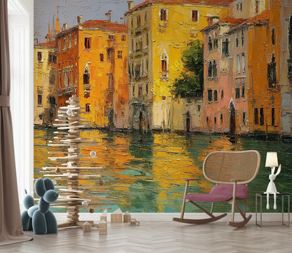 Cityscape Wallpaper Canal Reflection Wall Decor