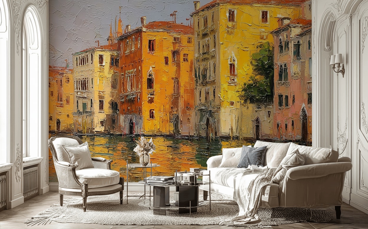 Cityscape Wallpaper Canal Reflection Wall Decor
