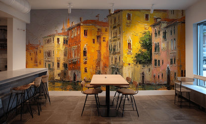 Cityscape Wallpaper Canal Reflection Wall Decor