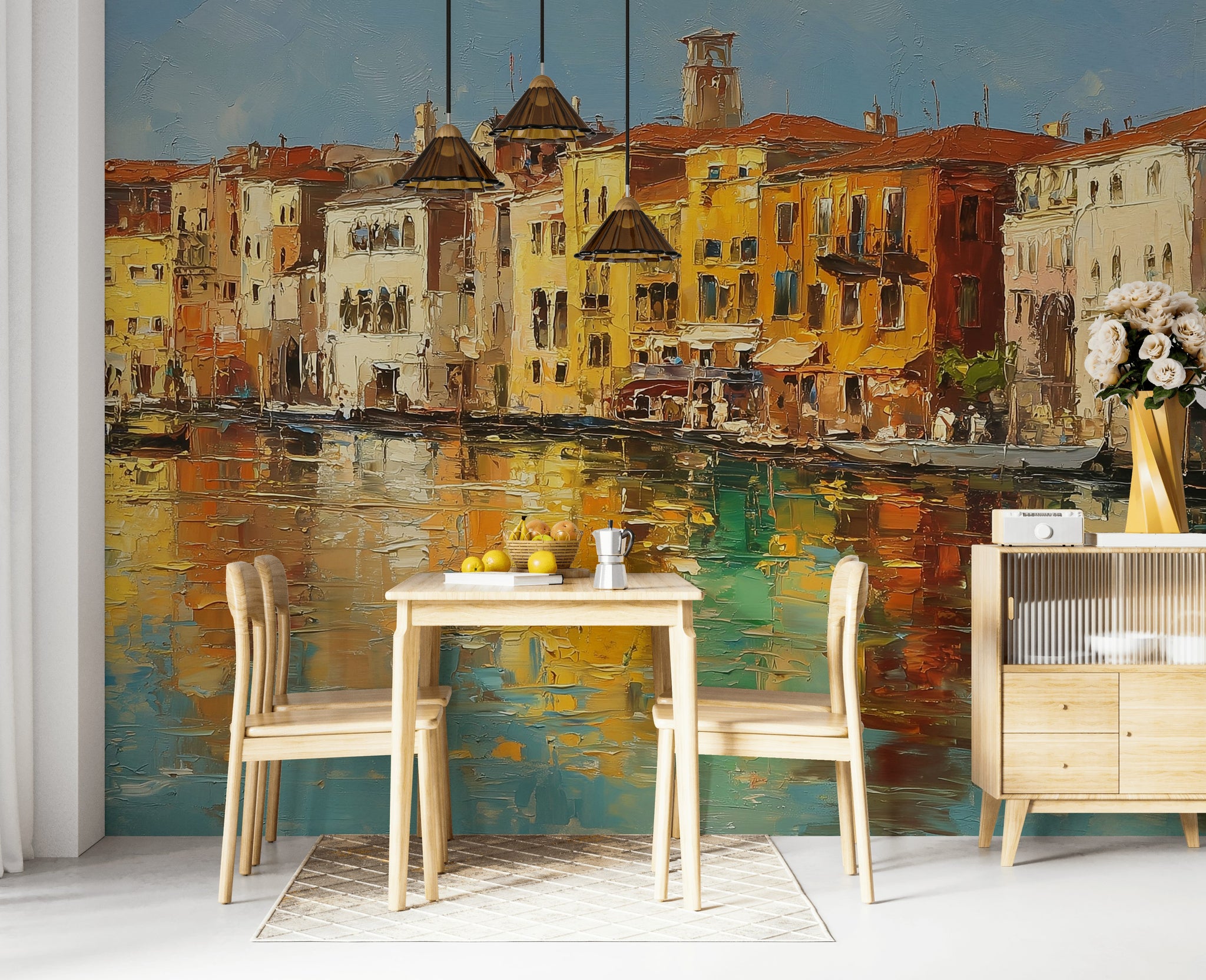 Colorful Buildings Wallpaper Waterfront Mediterranean Wall Mural