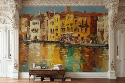 Colorful Buildings Wallpaper Waterfront Mediterranean Wall Mural