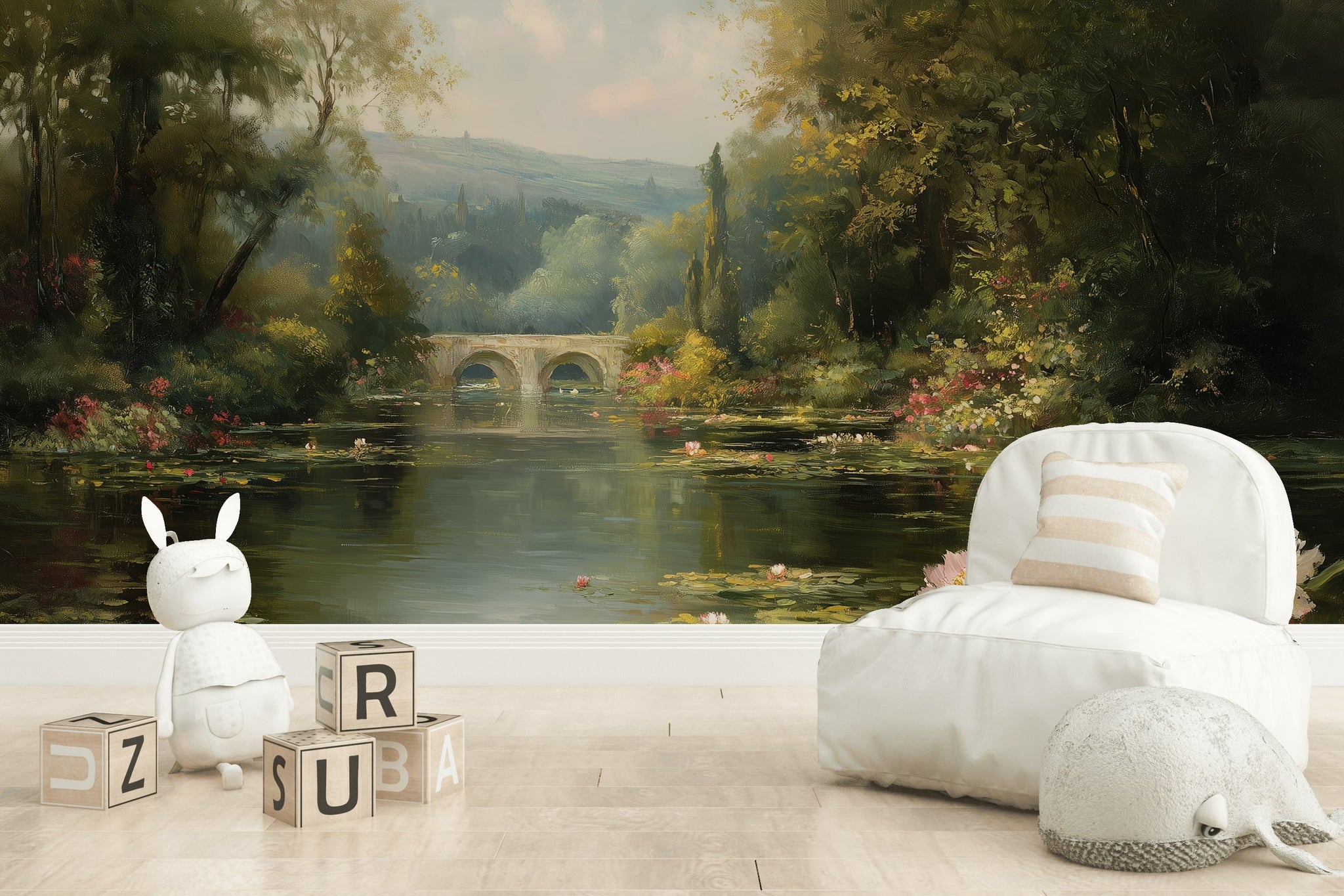 Serene Pond Wallpaper Nature Greenery Wall Mural