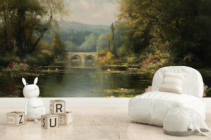 Serene Pond Wallpaper Nature Greenery Wall Mural