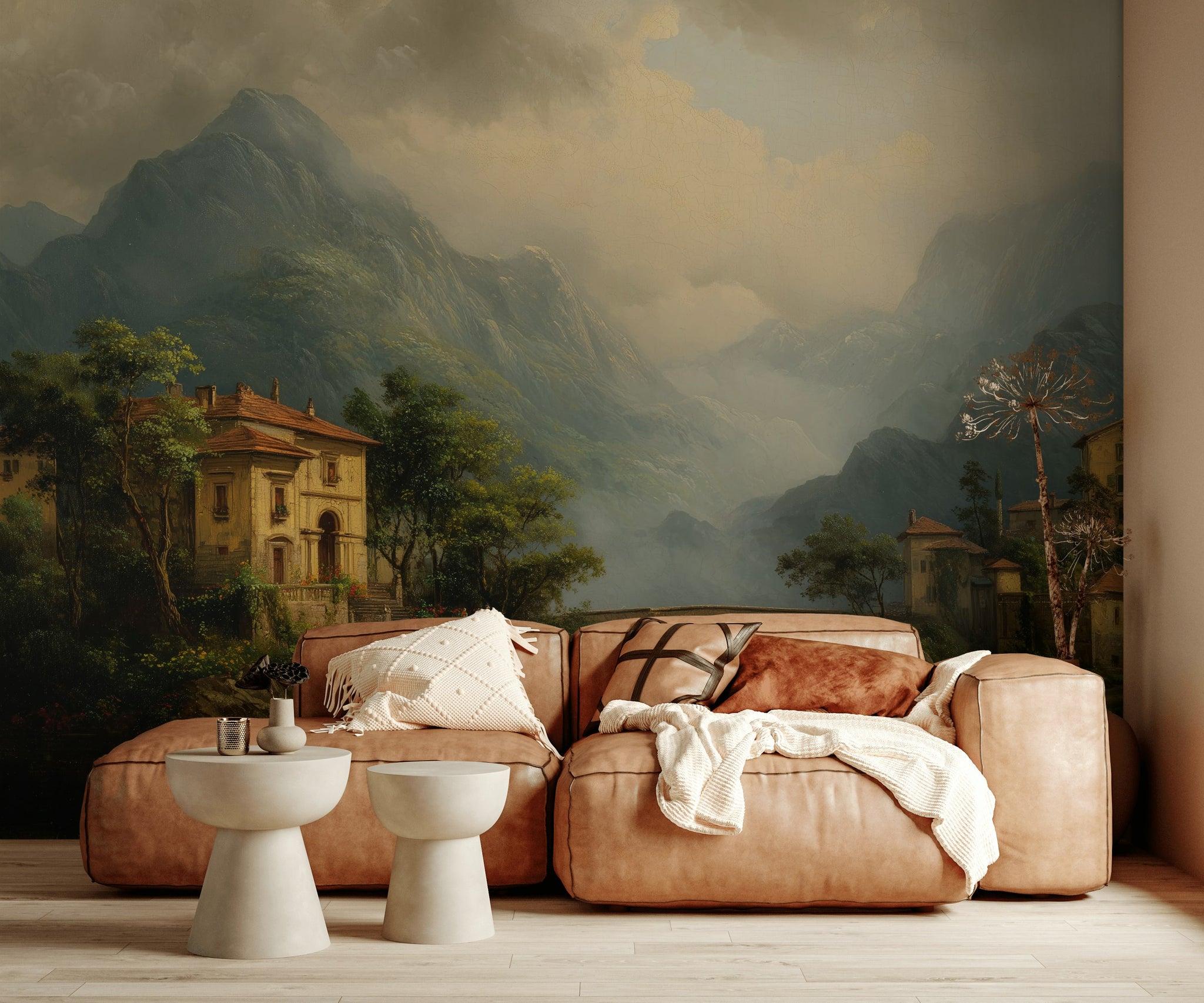 Mediterranean Landscape Wallpaper Mountains Removable Villa Wall Mural