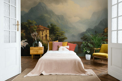 Mediterranean Landscape Wallpaper Mountains Removable Villa Wall Mural