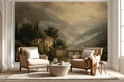 Traditional Villa Wallpaper Bridge Serene Wall Art