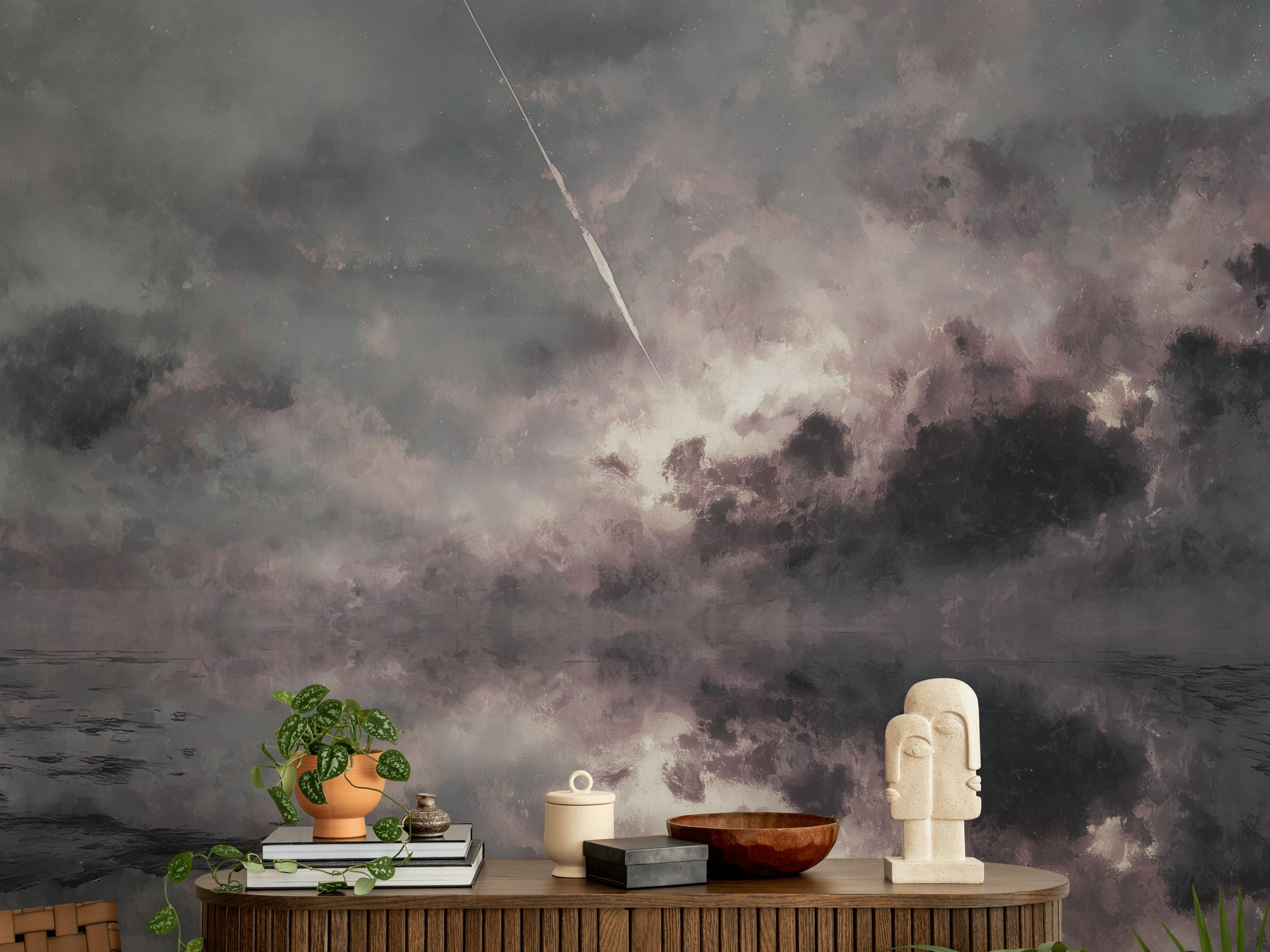 Cloudy Sky Wallpaper Modern Pink Wall Mural